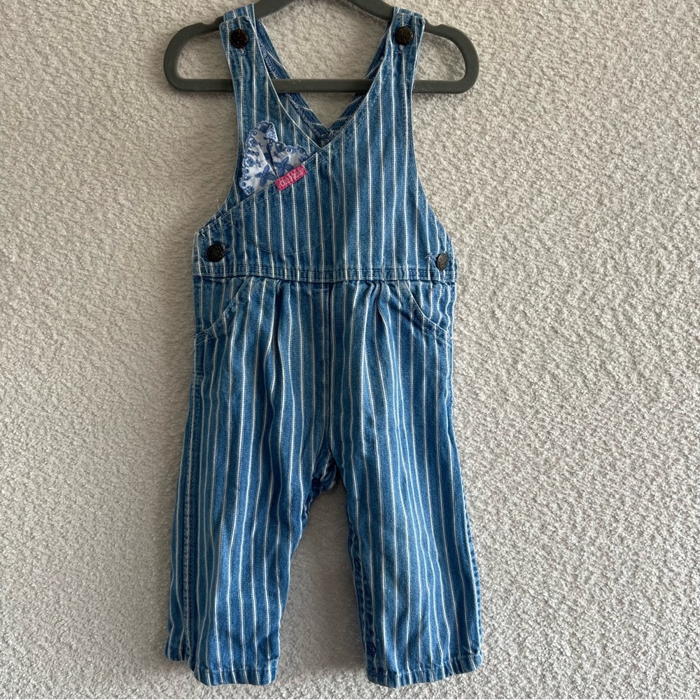 Osh Kosh B’Gosh Vintage Retro Denim Stripe Blue Overalls Infant Size 24 Months
